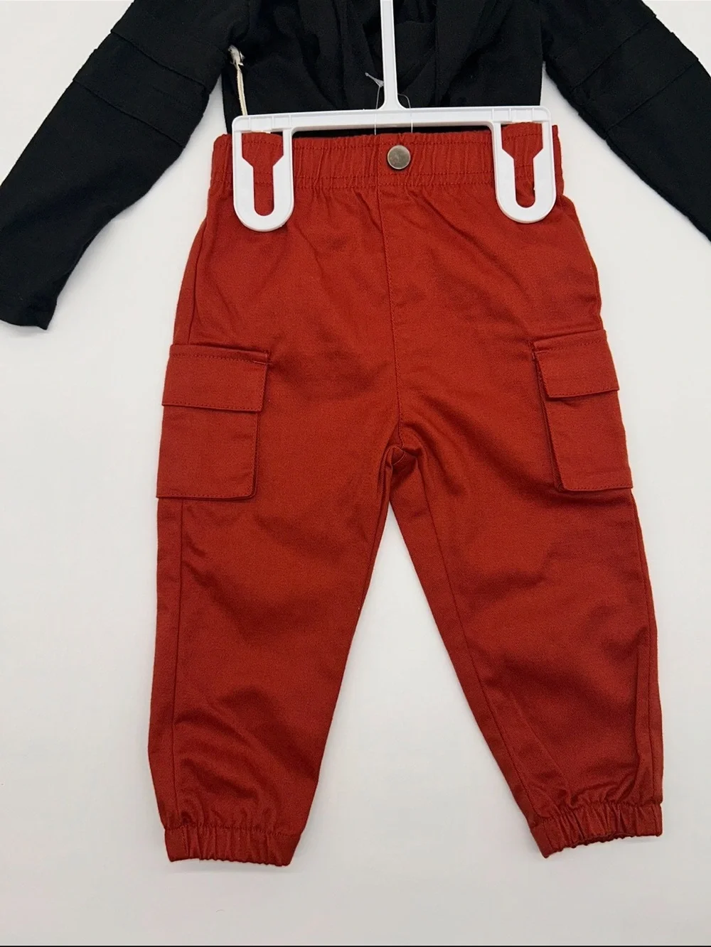 BearPaw Boys 12M Black Hoodie with Red Cargo Jogger Set